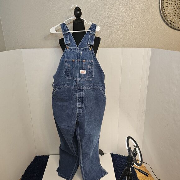 Round House Vintage Overalls Bibs Denim Sz 44x30 Workwear Farmer Carpenter U0421 - Picture 1 of 9